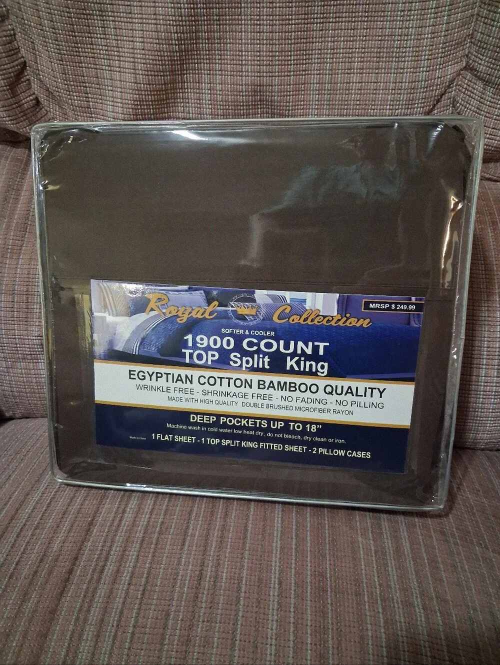 1900-Count Top Split King Sheet Set - Brown